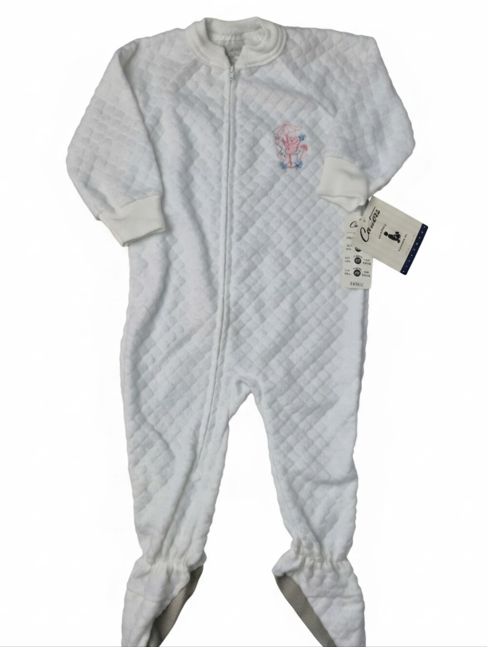 Cozy Quilted White Baby One-Piece Footed Sleepsuit